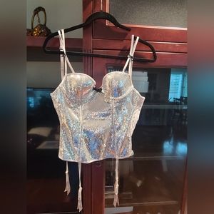 Victoria's secret sexy little things silver sequined corset cosplay rave top